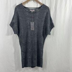 Pretty Angel Silver Metallic Open Knit Dolman Sweater Tunic Dress Womens S/M
